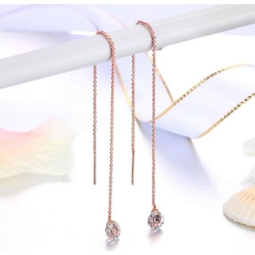 New Unique Drop Line Long Earrings For Women Rose Gold Color 2 carat AAA+ Cubic Zircon Crystal Jewelry HotSale E549 E100