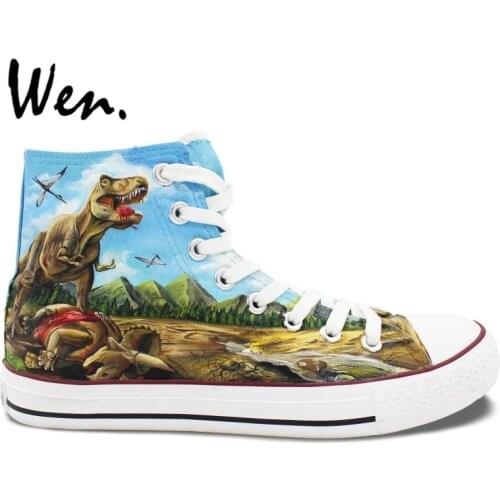Wen Design Custom Hand Painted Shoes Dinosaurs High Top Canvas Sneakers Men Womens Christmas Birthday Gifts