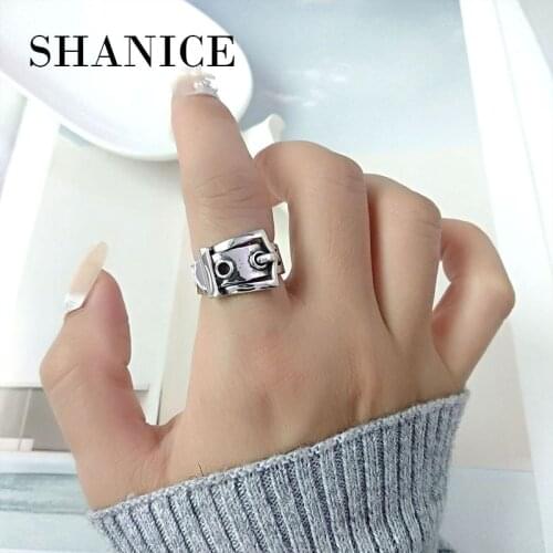 SHANICE INS 925 Sterling Silver Open Ring Vintage Belt Buckle Chain Thai Silver Retro Ring Vintage Silver Jewelry For Women