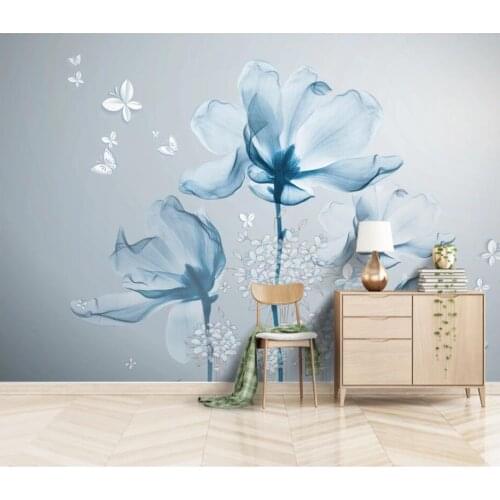 WDBH 3d photo wallpaper custom mural Hand painted blue flowers TV background home decor living room wall paper for walls 3 d