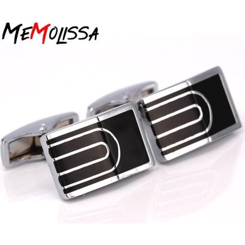 MeMolissa High Quality Mens Jewelry Wedding Cuff Links Black Stripes Rectangle Cufflinks Free Shipping