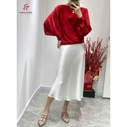 2021 Summer Fashion Womens Skirt High Quality Acetate Elastic Waist Slit Skirt