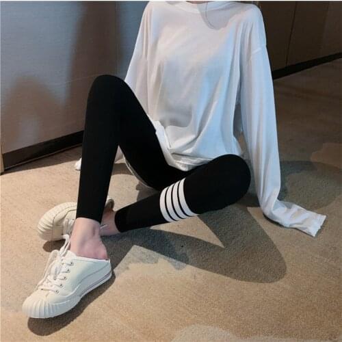 Ladies Girls Knitted Spring Summer Striped Trousers Fitness Leggings Pants Casual Skinny Sport Pants