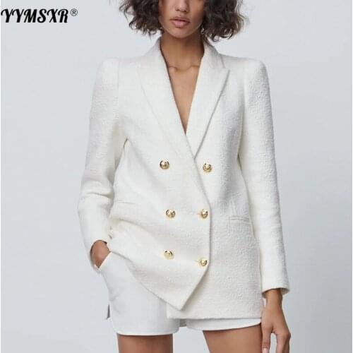 2021 Spring Autumn Women Fashion White Pink Tweed Blazers And Jackets Chic Button Office Suit Coat Ladies Elegant Outwear