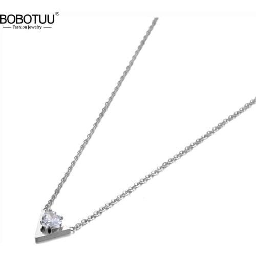 BOBOTUU Goth Stainless Steel Love Letter Pendant Necklaces Jewelry CZ Crystal Chain & Link Wedding Necklace For Women BN20094