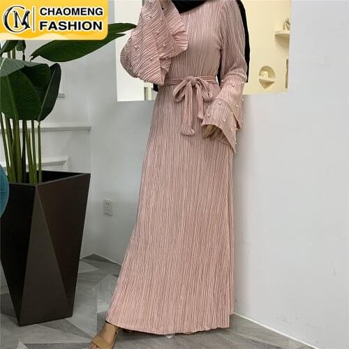 New Arrival Abaya Dubai Pleated Solid Color Turkey Arabic Elbise Muslim For Women Hijab Dress Caftan Vestidos Islamic Clothing