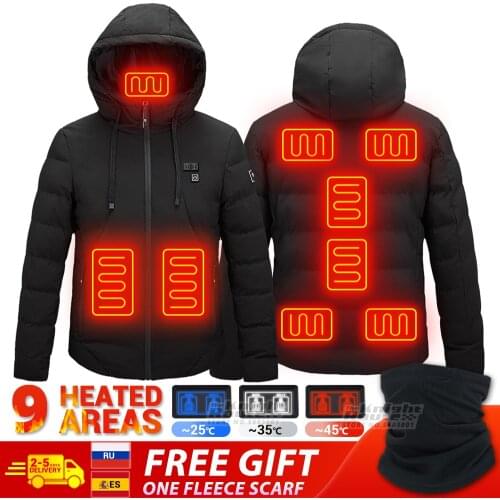 Winter Heated Jacket Men USB Electric Heated Vest Warm Hiking Coat Hunting Clothing Outerwear Ski Down Jacket Motorcycle Jacket
