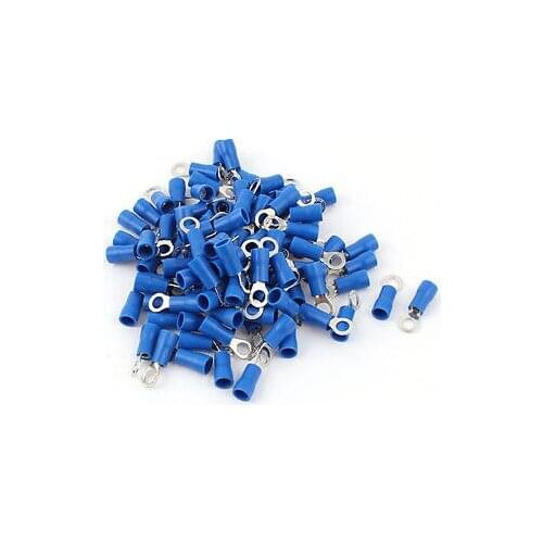 100 Pcs 2-4S Insulated Wire Connector Ring Crimp Terminal Blue 16-14AWG