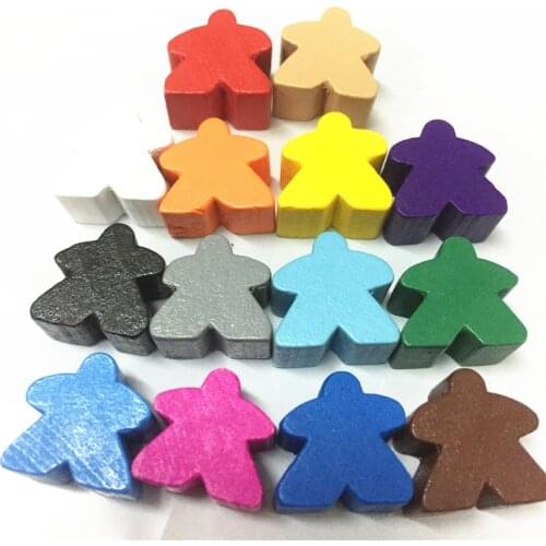 14PCS Wooden Humanoid Meeples Pawn Chess Pieces 14 Colors Standard Size 16mm For Meeple Carcassonne Board Game Accessories