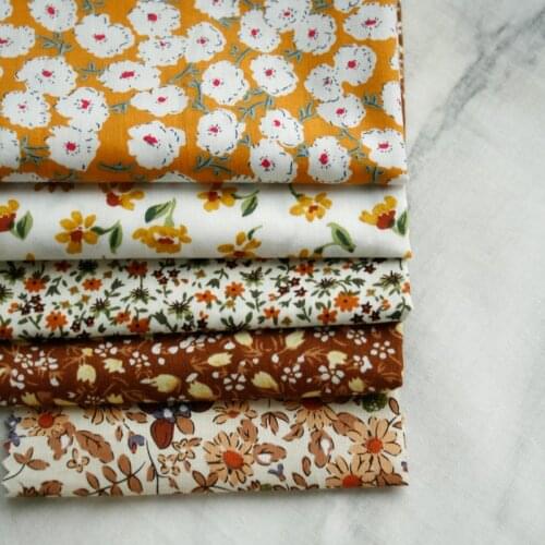 140x50cm Brown Coffee Idyllic Small Floral Poplin Cotton Fabric, Making Summer Shirt Doll Clothes Clothing Cloth