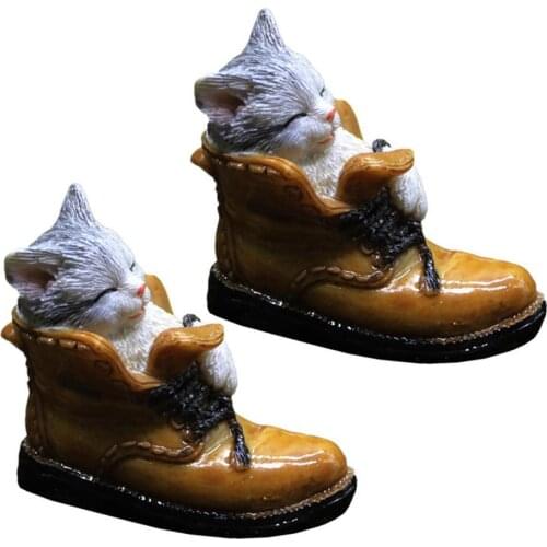 2Pcs Cat Figurine Kitten Miniature Statue for Home Garden Flower Polt Decoration Cute Bonsai Crafts Garden Art Ornaments