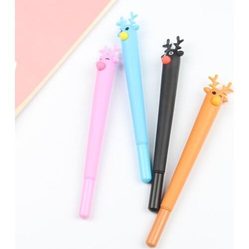 36pcs Creative Lovely Stationery Cartoon Silky Deer Pen Black Stationary Pens Office Supplies Wholesale Stationery