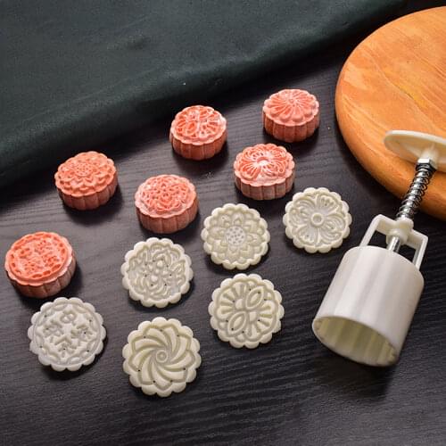 6pcs/set Flower Shaped Mooncake Mold 50g Cake Mold Hand Pressure Fondant Moon Cake Decorating Tools Cookie Cutter Baking Tool