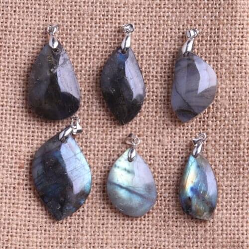 6pcs High Quality Natural Labradorite Stone Necklace Pendants Chakra Pendulum For DIY Jewelry Making Necklaces Accessories