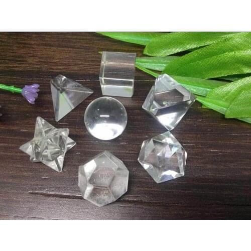 7pcs Crystal Quartz Platonic Solids Sacred Geometric Set Crystal Geometric Set