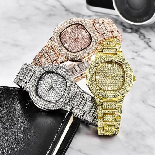 Unisex Fashion Iced Out Watch Diamond Steel Hip Hop Mens Watches Top Brand Luxury Gold Clock reloj mujer relogio feminino Gifts