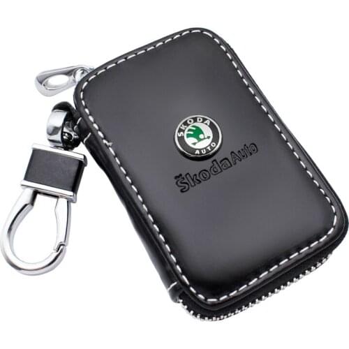 Genuine Leather Car Key Case Bag For Skoda Octavia A5 A7 Fabia Superb Rapid Kodiaq Kamiq Auto Internal Decoration Accessories