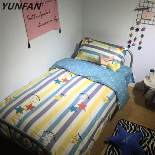 Cartoon stripe star children bedding sets blue white cotton Good quality duvet cover sets students twin single size bedclothes