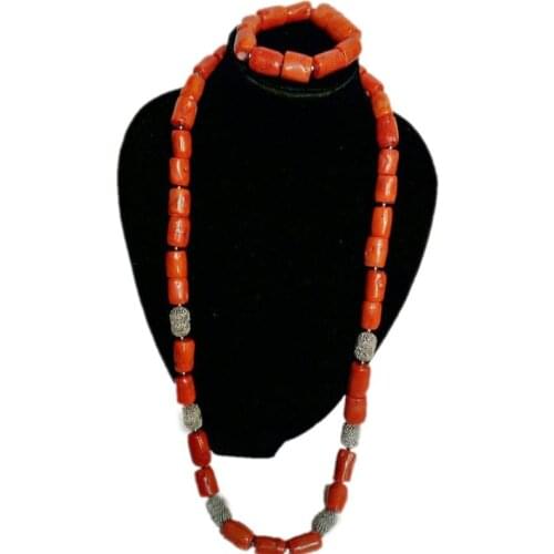 Dudo 40 Inches Mens Necklace Set Edo bridal Wedding Nature Coral Beads Jewelry Set For Groom Orange / Red / White Quality Sets