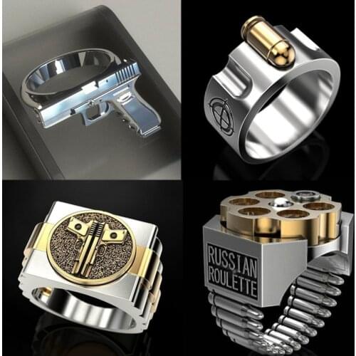 FDLK Unique Gun Rings Personality Gothic Punk Style Vintage Rifle Rings Motorcycle Party Hip Hop Rock Rings for Men Jewelry