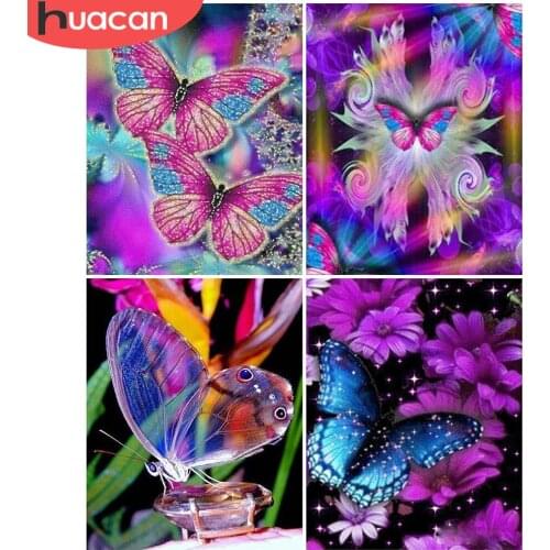 HUACAN DIY Full Square Diamond Painting Animal 5D Diamond Embroidery Butterfly Mosaic Rhinestone Home Decoration