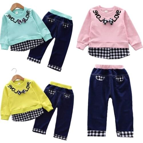 2021 New Infant Kids 2PCS Suit Fashionable Spring Autumn Long Sleeve Top+ Ripped Children Jeans Baby Girls Clothing