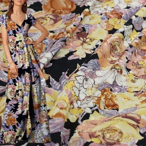 Red Raspberry 20momme Flowers Printed Jacquard Satin Silk Fabrics Garment Materials Spring Women Dress DIY Clothes Freeshipping