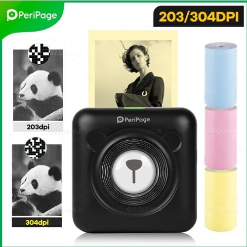 A6 Black Color 304DPI Photo Printer Mini Thermal Bluetooth Printer Machine Peripage Sticker Label Notes Printer Color Paper Roll