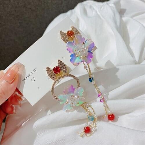 Fashion New Korean Asymmetry Butterfly Long Drop Earrings for Women Holiday Party Jewelry Pearl Tassel Earings Women