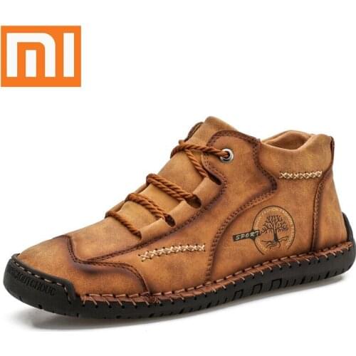 Xiaomi Men Shoes Winter Plush Warm Snows Boots Mens Leather Waterproof Ankle Boots Outdoor Non-Slip Mens Motorcycle Boots