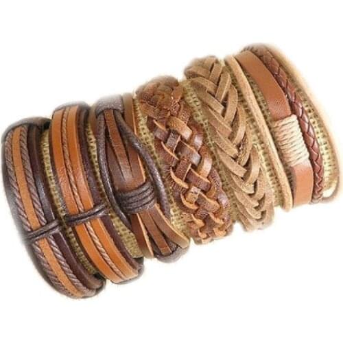 Handmade Fashion Wholesale (6pcs/lot) ethnic tribal genuine adjustable brown leather bracelets for men -S18