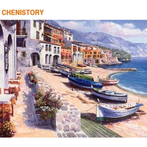 CHENISTORY Boat Seascape DIY Painting By Numbers Modern Wall Art Home Decor Canvas Painting For Living Room Decoration 40x50cm