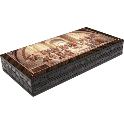 Artwork Athens School Backgammon Set First Quality MDF Family Board Games Gift For Birthday Black Friday Female Male Friend
