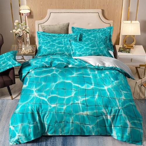 Water Ripple Bedding Set Double Queen King Bed Clothes Single Twin Full Blue Duver Cover Set For 90 Young Adult Home Textile