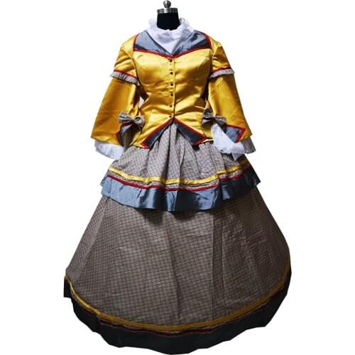 New gold Vintage costumes 18th Duchess Retro medieval Renaissance Reenactment Theatre Civil war Victorian dress D-363