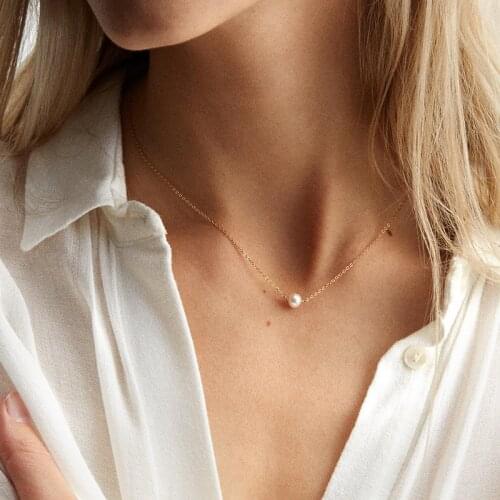 Minar Simple 3 Designs Metallic Thin Chain Chokers Necklace for Women Girls Simulation Pearl Pendant Necklace Wholesale Jewelry