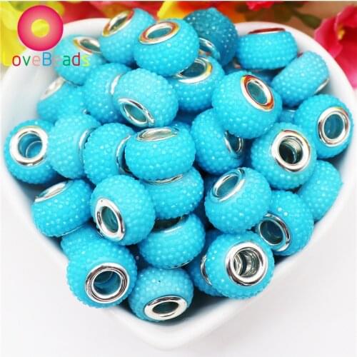 10Pcs Indicolite Blue Color Crystal Surface Large Hole European Spacer Beads Fit Pandora Charms Bracelet for DIY Jewelry Making