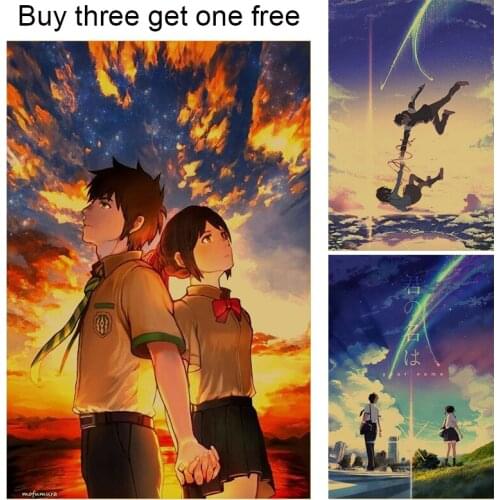 Cartoon Character Your Name Anime Posters, Silk Love Paintings, Cartoon Movie Posters, Retro Kraft Paper Display Posters Anime