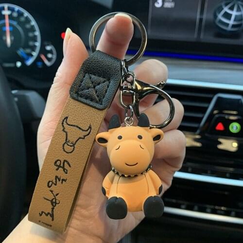 PVC Calf Metal Keychain Red Pink Yellow Blue Green Pendant Cute Bag Car Keyring Jewelry Lanyard Men Women Couple Gift