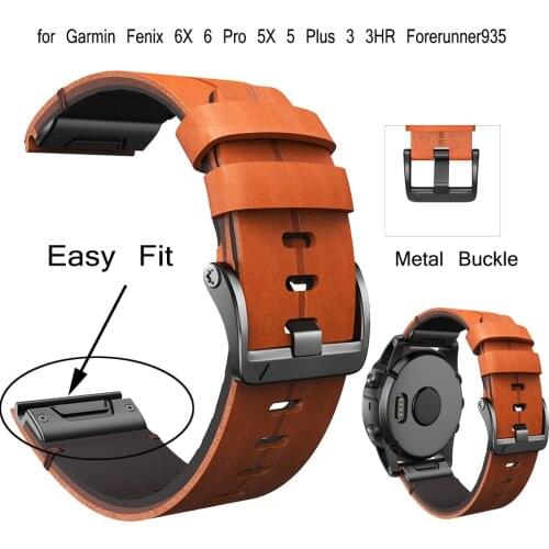 26MM 22MM Genuine Leather Quickfit Watchband Strap For Garmin Fenix 6X 6 Fenix 5X 5 3 3HR 945 935 Watch Easyfit Wrist Band