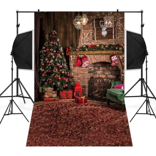 Christmas Fireplace Photography Backdrops Decoration Tree Carpet Background Photography For Photo Shoot
