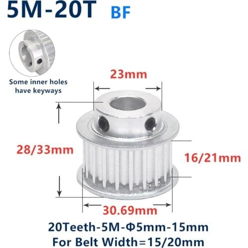 20 Teeth HTD 5M Synchronous Pulley Bore 5/6/6.35/8/10/12/14/15mm for Width 15/20mm HTD5M Timing Belts wheel 20Teeth 20T