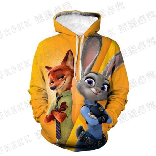 Rabbit Cartoon Anime Zootopia Disney Boy Girl Kids Hoodies Fashion Spring 3D Print Women Pullover Oversize Mens Sweatshirts