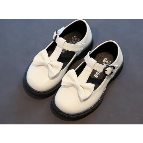 Girls Bow Small Square Heel Casual Shoes Magic Sticker British Style Small Leather Shoes Toddler Shoes Girl