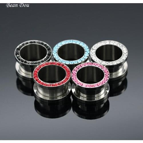 2pcs fashion ear tunnels flesh piercing stretcher ear expander gauge kit plug earrings 3mm-14mm surgical steel jewelry men women