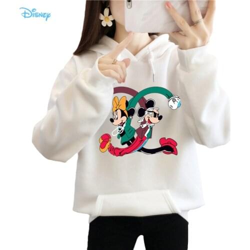 Disney Anime Mickey and Minnie Mouse Sweatshirt with Hood for Women Autumn Witner Long Sleeve Fleece Thick Couple Hoodie Y2K