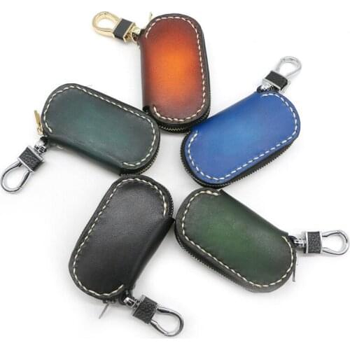 Women Men Vegetable Tanned Leather Car Key Bag Keys Chain Holder Bags Clutch Purse Short Wallets Holders Purses