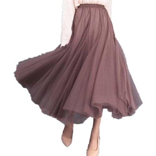 Women Long Maxi Skirt Wedding Party Prom Bottom Ankle Length Black Grey Pink High Waist Long Tulle Pleated Skirts Jupe Femme