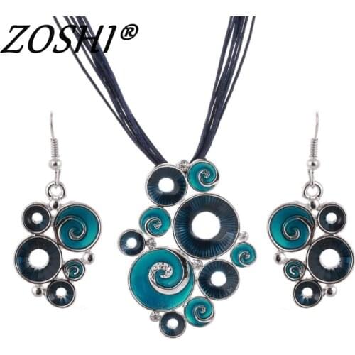 ZOSHI Fashon Colorful Enamel African Jewelry Sets For Women Gem Multilayers Leather Pendant Necklaces Earrings Wedding Sets