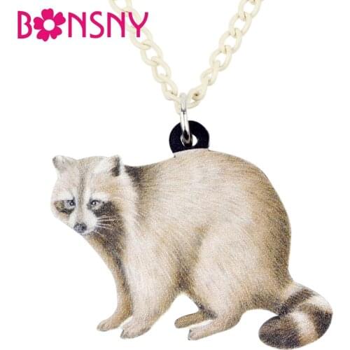Bonsny Acrylic Novelty Raccoon Rngtail Necklace Pendant Chain Choker Cartoon Animal Jewelry For Women Girls Teens Gift Wholesale